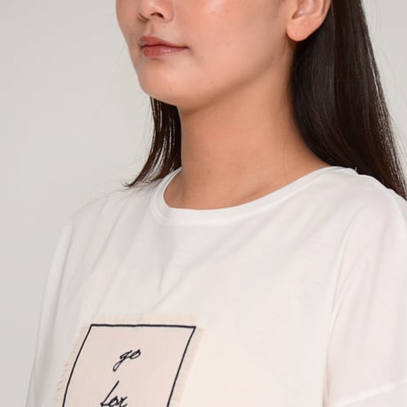 麻見えボックス刺繍Tシャツ