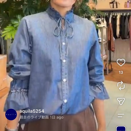 ラッフルリボン襟ダンガリーシャツ