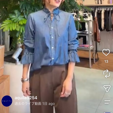 ラッフルリボン襟ダンガリーシャツ