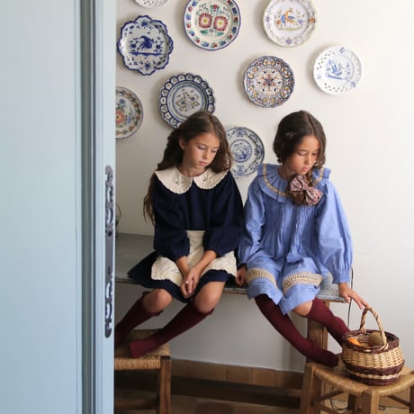 Bonjour  Long dress with crochet collar Blue chambray