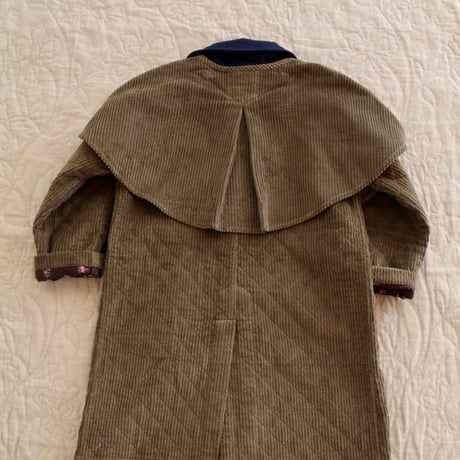 Bonjour  Trench coat with cape Kaki corduroy / Navy denim collar