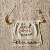 Bonjour  Apron with multi color embIvory denim