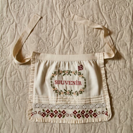 Bonjour  Apron with multi color embIvory denim