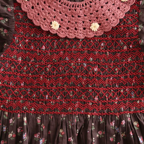 Bonjour  Handsmock dress with collar Little bouquet print