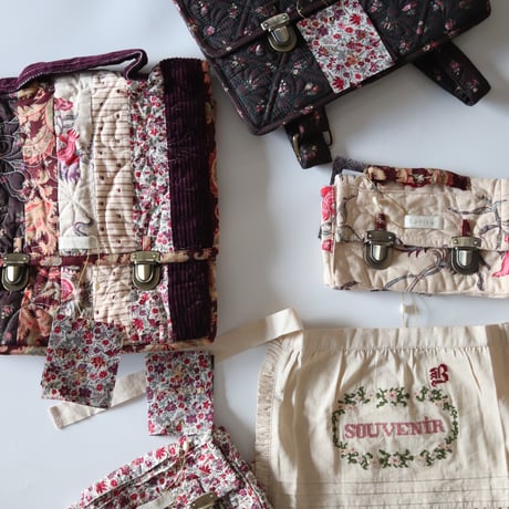 Bonjour  Apron with multi color embIvory denim