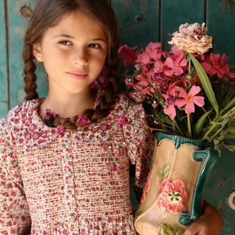 Bonjour  Long dress with embroidered collar Flowers field print
