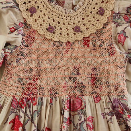 Bonjour  Handsmock dress with crochet collar Vence print