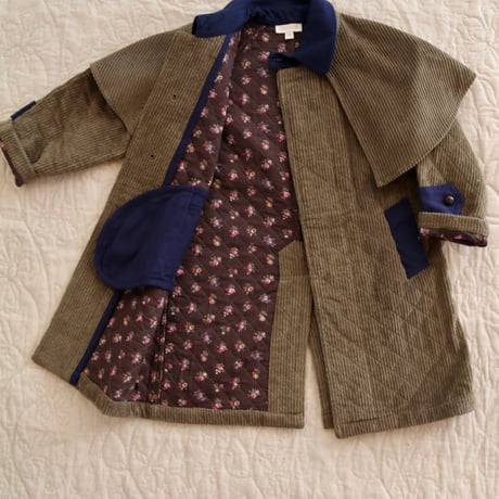 Bonjour  Trench coat with cape Kaki corduroy / Navy denim collar