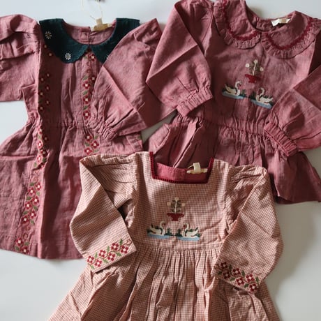 Bonjour  Embroidered dress Red chambray