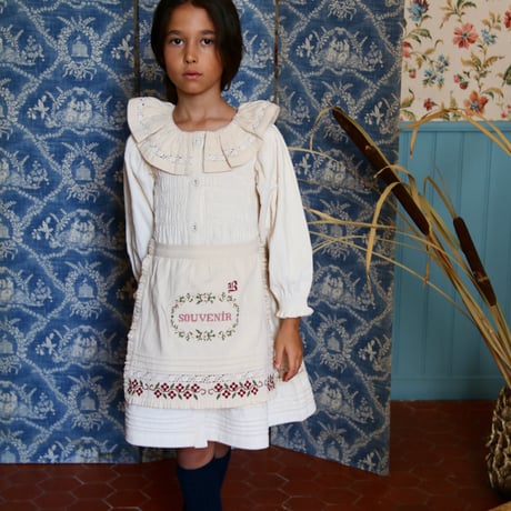 Bonjour  Apron with multi color embIvory denim