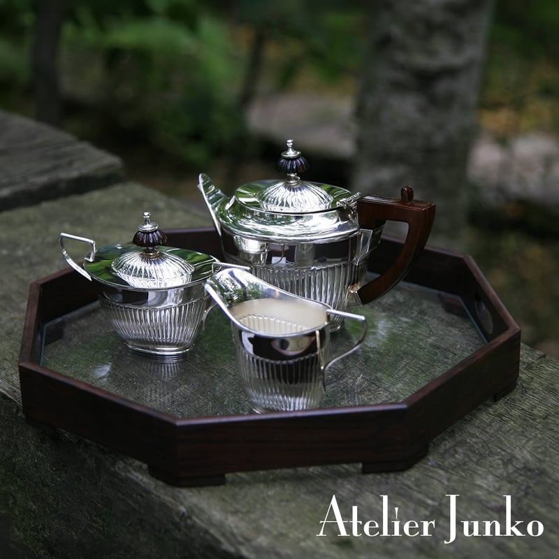トレー 黒檀 八角 グラス Tray ebony octagonal | Atelier Ju