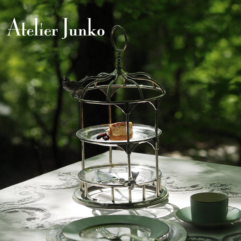 二段ケーキスタンド ガラスと金属製 2段ケーキスタンド バードケージ Cake stand bird cage | Atelier