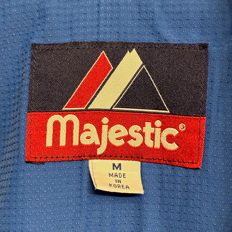 MADE IN KOREA製 90s Majestic 裏起毛 フルジップナイロンジャケット ブルー×ホワイト Mサイズ