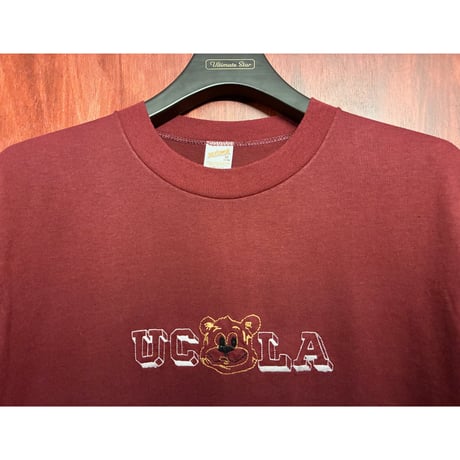 レア MADE IN USA製 70s～80s sportswear × UCLA 刺繡入り 半袖Tシャツ ボルドー Mサイズ