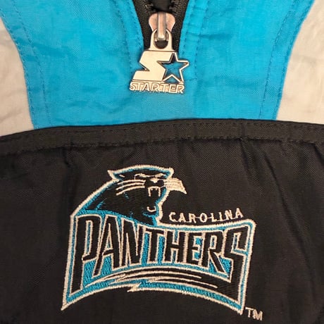 レア MADE IN KOREA製 90s PROLINE BY STARTER × NFL CAROLINA PANTHERS 中綿 ハーフジッププルオーバーナイロンパーカー マルチカラー Lサイズ