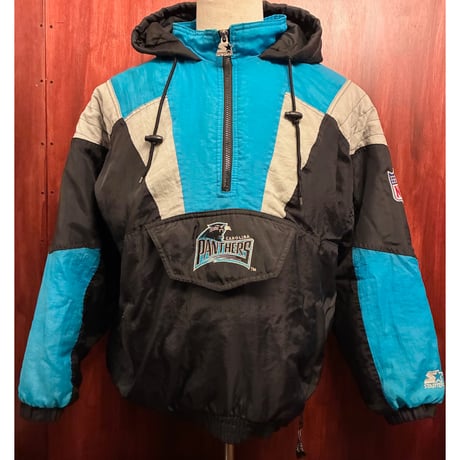 レア MADE IN KOREA製 90s PROLINE BY STARTER × NFL CAROLINA PANTHERS 中綿 ハーフジッププルオーバーナイロンパーカー マルチカラー Lサイズ