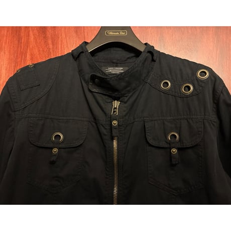 MADE IN ITALY製 MARCO TAGLIAFERRI フルジップコットンライダースジャケット ブラック 52サイズ