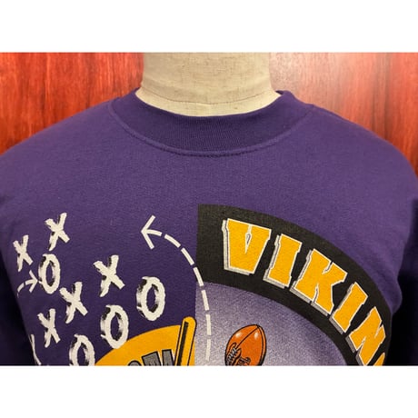 レア MADE IN USA製 90s GTS × NFL MINNESOTA VIKINGS 1994年 プリント入り スウェットトレーナー パープル Lサイズ