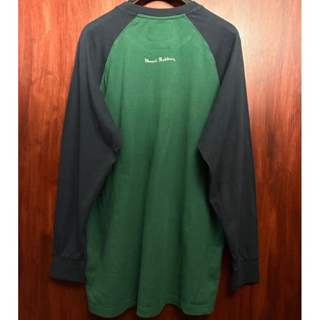 ELEMENT × PUBLIC ENEMY 立体プリント 長袖ラグランスリーブカットソー グリーン×ネイビー XLサイズ