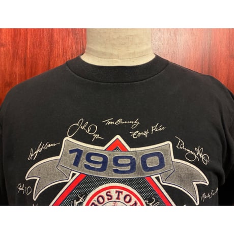 激レア MADE IN USA製 90s NUTMEG × MLB BOSTON RED SOX 1990年 サインプリントTシャツ ブラック Lサイズ