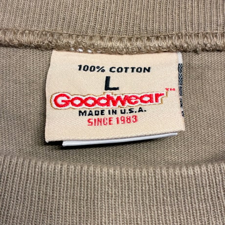MADE IN USA製 Goodwear SOUTH GOODFIELD 長袖プリントTシャツ サンドベージュ Lサイズ