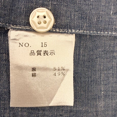 MADE IN ITALY製 BARBA DANDYLIFE リネンコットン 半袖開襟シャツ デニム 39-15 1/2サイズ