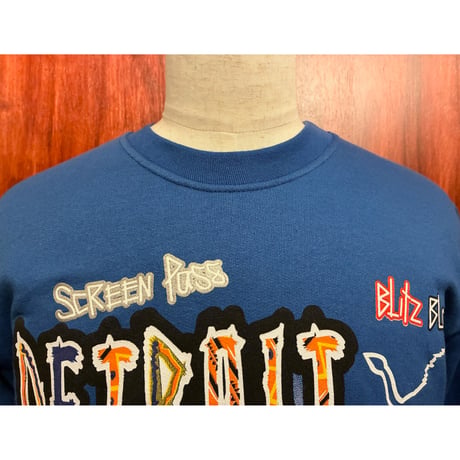 レア MADE IN USA製 90s GTS × NFL DETROIT LIONS 1994年 プリント入り スウェットトレーナー ブルー Mサイズ
