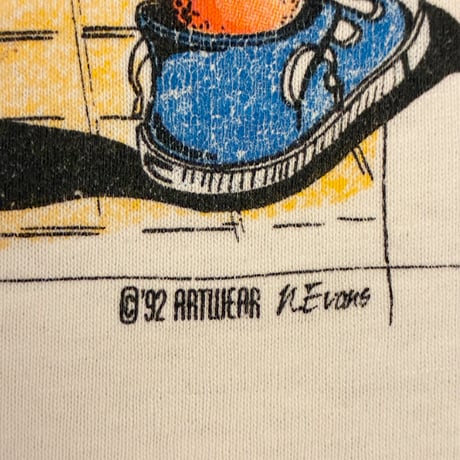 MADE IN USA製 90s 1992 ARTWEAR N.Evans anvil PREMIUMボディ シングルステッチ プリントTシャツ ホワイト XLサイズ