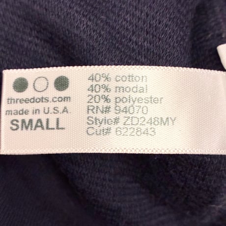 MADE IN USA製 three dots 長袖カットソー ネイビー Sサイズ