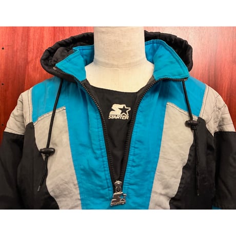 レア MADE IN KOREA製 90s PROLINE BY STARTER × NFL CAROLINA PANTHERS 中綿 ハーフジッププルオーバーナイロンパーカー マルチカラー Lサイズ
