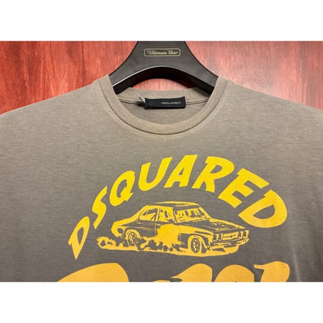 MADE IN ITALY製 DSQUARED2 プリント入り コットンヘンプ 五分袖Tシャツ ブラウン Sサイズ