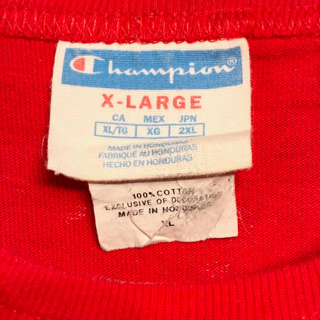 Champion ブルドック刺繍ワッペンTシャツ レッド XLサイズ