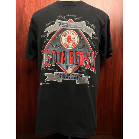 激レア MADE IN USA製 90s NUTMEG × MLB BOSTON RED SOX 1990年 サインプリントTシャツ ブラック Lサイズ