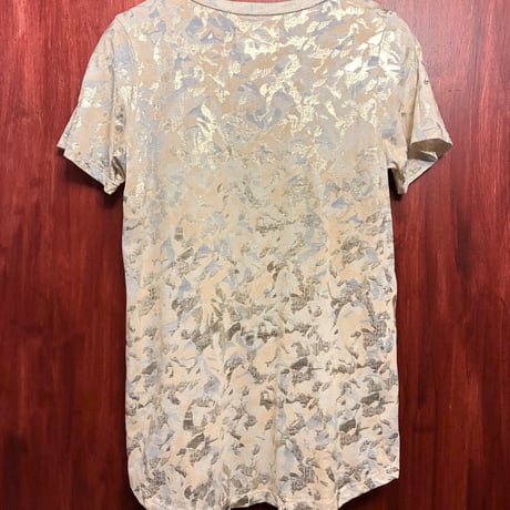MADE IN USA製 SOL ANGELES × ANTHROPOLOGIE 金箔 総柄 半袖VネックTシャツ アイボリー×ゴールド XSサイズ