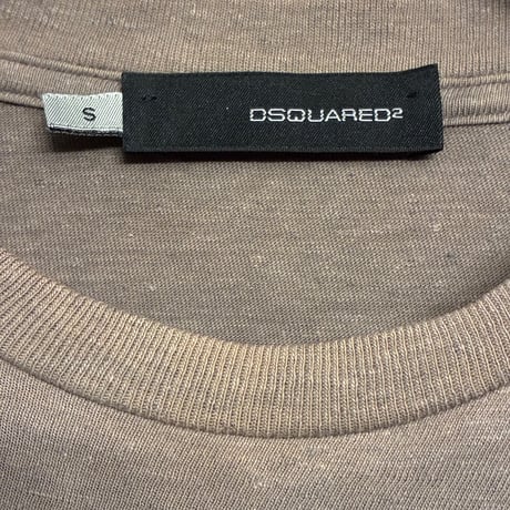 MADE IN ITALY製 DSQUARED2 プリント入り コットンヘンプ 五分袖Tシャツ ブラウン Sサイズ