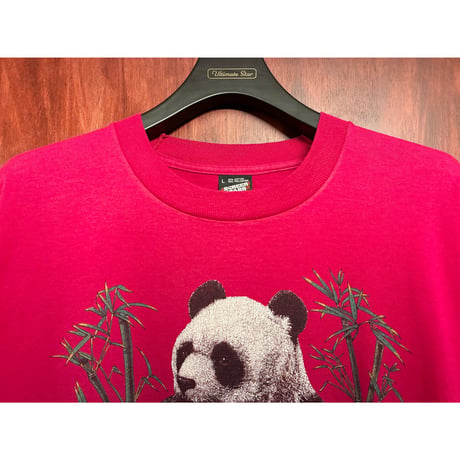 MADE IN USA製 90s SCREEN STARS BEST シングルステッチ パンダプリント 半袖Tシャツ マゼンタ Lサイズ