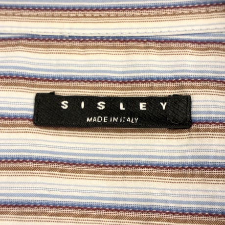 MADE IN ITALY製 SISLEY ストライプ柄 半袖シャツ マルチカラー Lサイズ