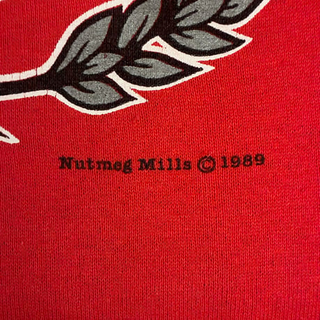 レア MADE IN USA製 80s NUTMEG MILLS OHIO STATE BUCKEYES 1989年 カレッジプリント ツートンカラー スウェットトレーナー レッド×グレー Lサイズ