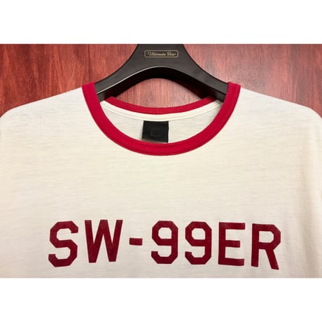 MADE IN JAPAN製 SWAGGER プリント入り 半袖リンガーTシャツ アイボリー×レッド Mサイズ