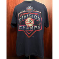 激レア MADE IN USA製 90s PRO PLAYER × MLB NEWYORK YANKEES 1996 DIVISION SERIES CHAMPS プリントTシャツ ネイビー Lサイズ
