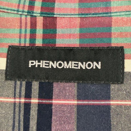レア MADE IN JAPAN製 PHENOMENON 2012年SSモデル チェック柄 半袖シャツ ピンク 42/XLサイズ