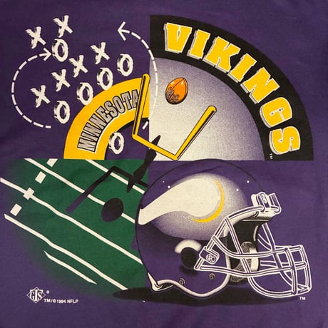 レア MADE IN USA製 90s GTS × NFL MINNESOTA VIKINGS 1994年 プリント入り スウェットトレーナー パープル Lサイズ