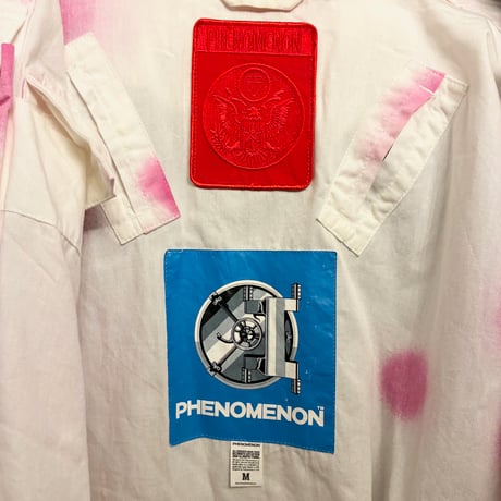 激レア MADE IN JAPAN製 PHENOMENON 2007年モデル スプレー加工デザイン コットンジャケット 取り外しフード付き ホワイト×ピンク Mサイズ