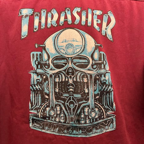 レア Subciety × THRASHER コラボレーションモデル バックプリント 半袖シャツ ワイン Lサイズ