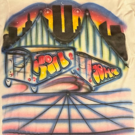 MADE IN USA製 80s～90s JERZEES スプレーグラフィティー シングルステッチ プリントTシャツ ホワイト Lサイズ