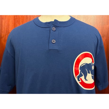 Majestic × MLB CHICAGO CUBS ヘンリーネックTシャツ ブルー Lサイズ
