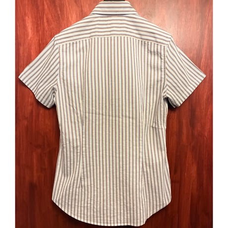 MADE IN ITALY製 SISLEY ストライプ柄 半袖シャツ マルチカラー Lサイズ
