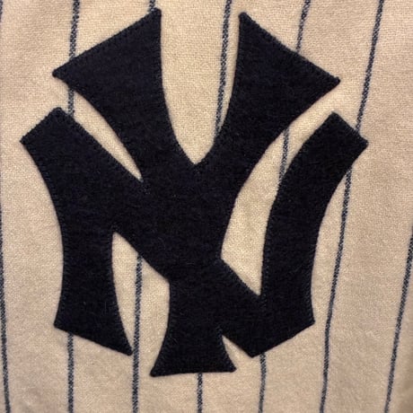 激レア MADE IN USA製 mitchell & ness × MLB NEW YORK YANKEES MLB100周年 ピンストライプ柄 ウールベースボールジャージ アイボリー 46サイズ