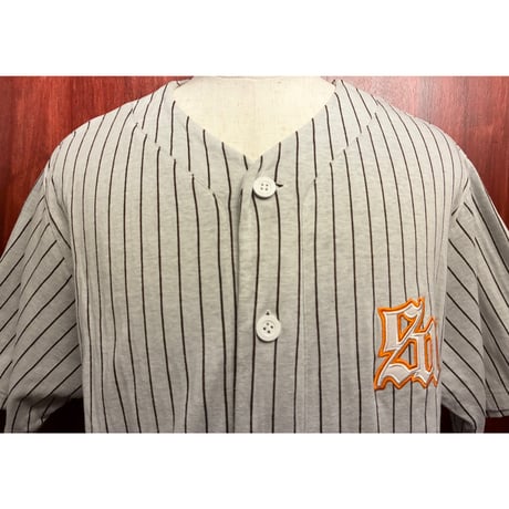 レア MADE IN JAPAN製 SWAGGER ATHLETICS 2005年モデル Twistedシーズン ストライプ柄 ニット ベースボールシャツ グレー XLサイズ
