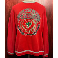 レア MADE IN USA製 80s NUTMEG MILLS OHIO STATE BUCKEYES 1989年 カレッジプリント ツートンカラー スウェットトレーナー レッド×グレー Lサイズ